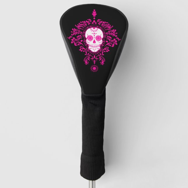 Dead Damask Chic Pink Sugar Skull Golf Cover (Front)