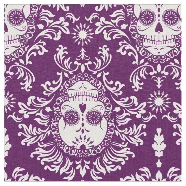 Dead Damask - Chic Sugar Skull Damask Pattern Fabric (Close Up)