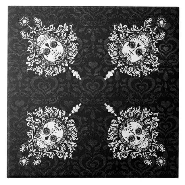 Dead Damask - Chic Sugar Skull Pattern Tile (Front)