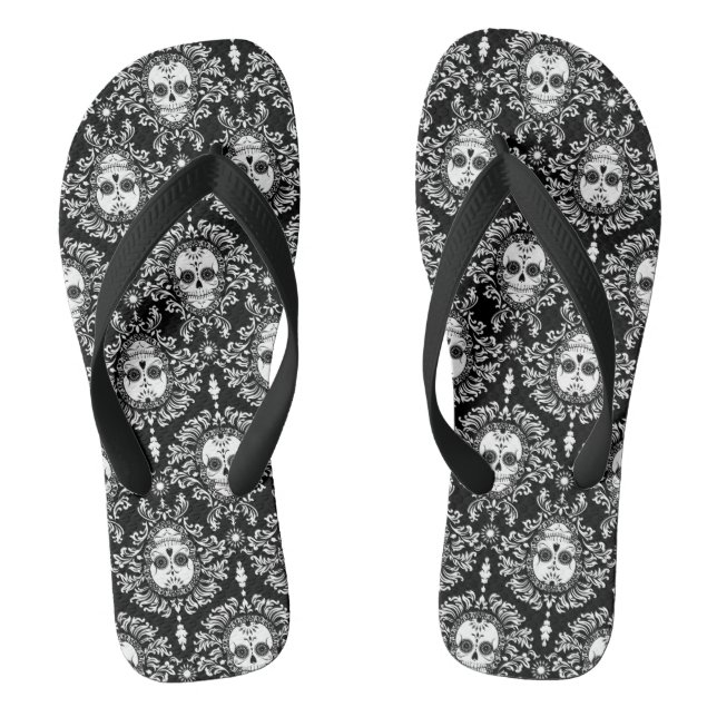 Dead Damask - Chic Sugar Skulls Pattern Flip Flops (Footbed)
