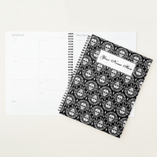 Dead Damask Chic Sugar Skulls White on Black Planner