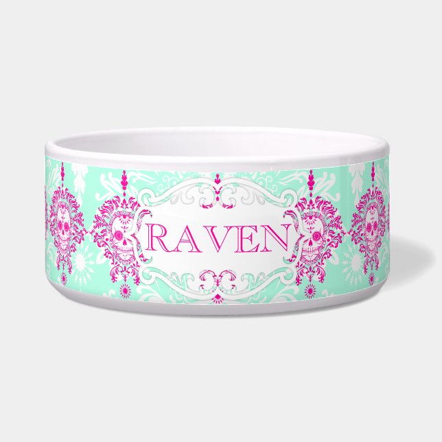Dead Damask - Custom Name Dog Bowl (Front)