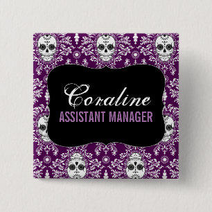 Dead Damask - Custom Sugar Skulls Name Badge 2 Inch Square Button