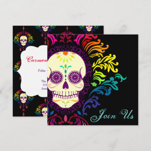 Dead Damask Rainbow Sugar Skull Invitation