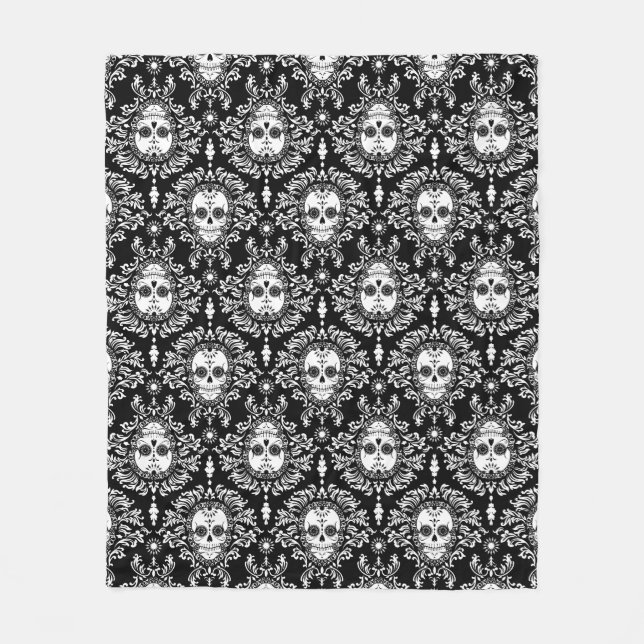 Dead Damask Sugar Skull Pattern Fleece Blanket (Front)