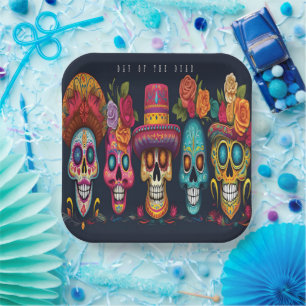 Dead Day Party Sugar Skull Halloween Holiday Paper Plate