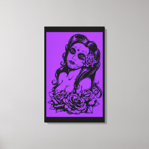 Dead Face Purple & Black Stretched Canvas Print