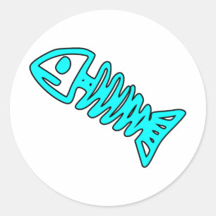 Dead Fish Skeleton Skull Bones Fossil Blue Aqua Classic Round Sticker