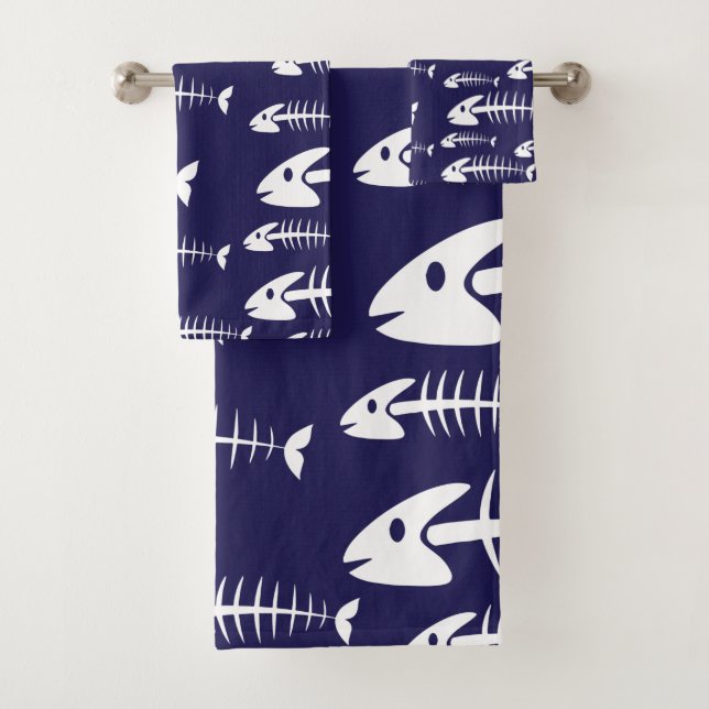 Dead Fish Skeleton White Bones Fishing Humour Bath Towel Set (Insitu)