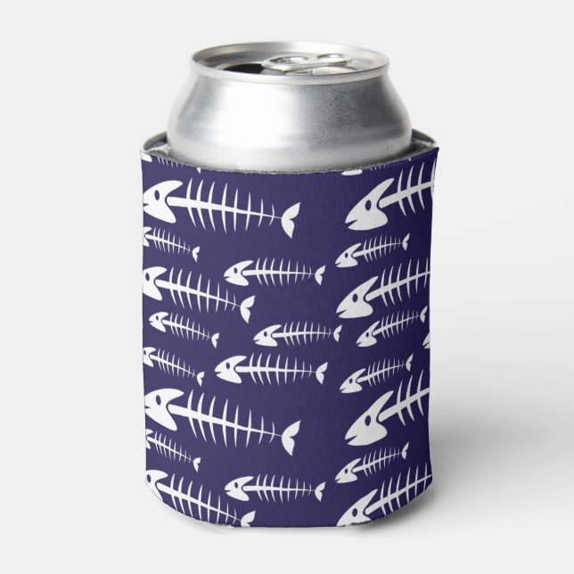 Dead Fish Skeleton White Bones Fishing Humour Can Cooler (Can Front)