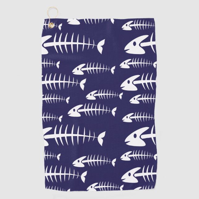 Dead Fish Skeleton White Bones Fishing Humour Golf Towel (Front)
