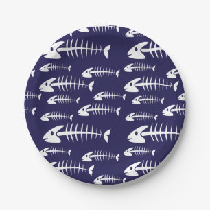 Dead Fish Skeleton White Bones Fishing Humour Paper Plate