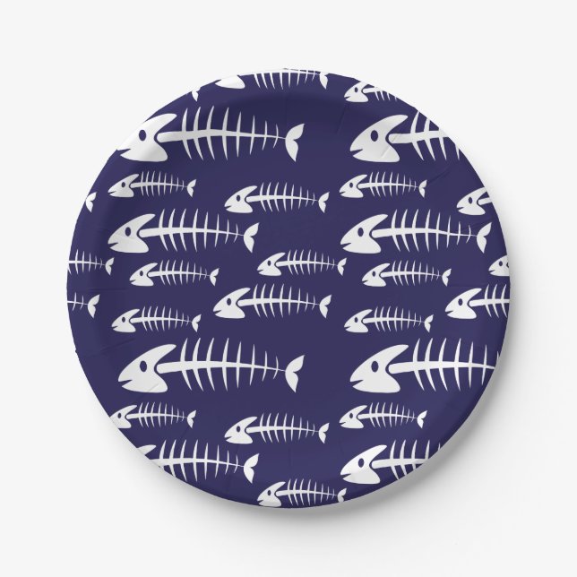 Dead Fish Skeleton White Bones Fishing Humour Paper Plate (Front)