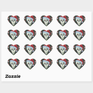 DEAD HEAD SANTA SKULL, CHRISTMAS SKELETON HUMOR HEART STICKER