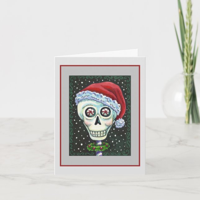 DEAD HEAD SANTA SKULL, CHRISTMAS SKELETON HUMOR HOLIDAY CARD (Front)