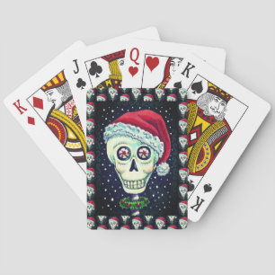 DEAD HEAD SANTA SKULL, CHRISTMAS SKELETON HUMOR PLAYING CARDS