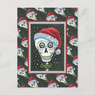DEAD HEAD SANTA SKULL, CHRISTMAS SKELETON HUMOR POSTCARD