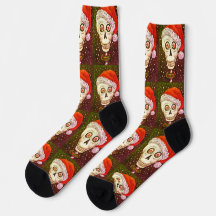 DEAD HEAD SANTA SKULL, CHRISTMAS SKELETON HUMOR