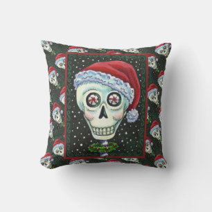 DEAD HEAD SANTA SKULL, CHRISTMAS SKELETON HUMOR THROW PILLOW