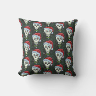DEAD HEAD SANTA SKULL, CHRISTMAS SKELETON HUMOR THROW PILLOW