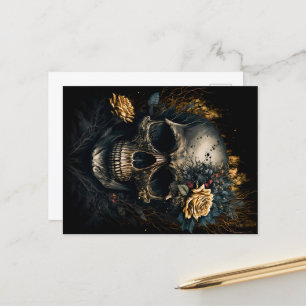 Dead head with decorative rose flowers design postcard