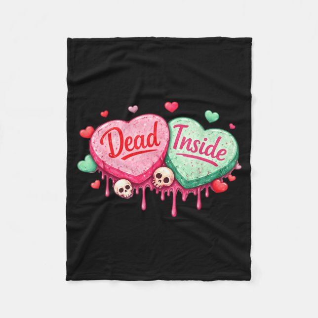 Dead inside anti-valentines day hearts funny meme fleece blanket (Front)