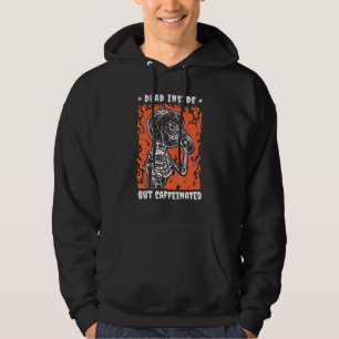 Dead Inside But Caffeinated Pumpkin Skeleton Head Hoodie