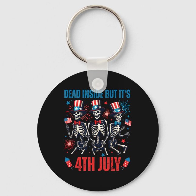 Dead Inside But Its 4th Of July Dancing Skeleton U Keychain (Front)