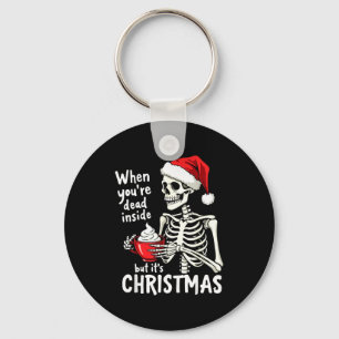 Dead Inside But Its Christmas Skeleton Coffee Xmas Keychain