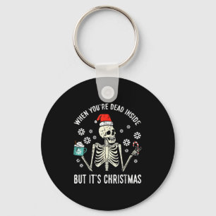 Dead Inside But Its Christmas Skeleton Coffee Xmas Keychain