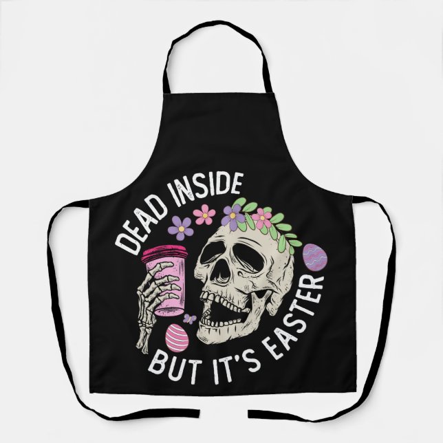 Dead Inside But It's Easter Skull Coffee Eggs Apron (Front)