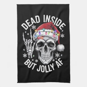 Dead Inside But Jolly AF Christmas Gift Skeleton Kitchen Towel