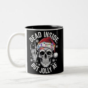 Dead Inside But Jolly AF Christmas Gift Skeleton  Two-Tone Coffee Mug