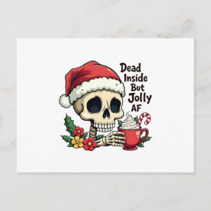 Dead Inside but Jolly AF Hot Cacoa Latte Xmas Skul Announcement Postcard
