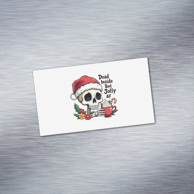 Dead Inside but Jolly AF Hot Cacoa Latte Xmas Skul Magnetic Business Card (In Situ)