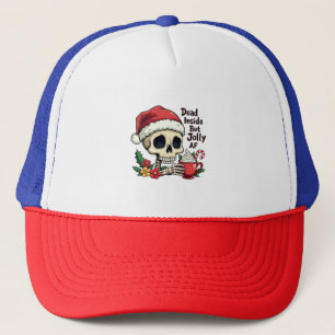 Dead Inside but Jolly AF Hot Cacoa Latte Xmas Skul Trucker Hat