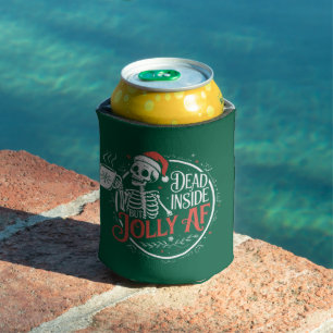 Dead Inside But Jolly Af Skull Santa Claus Xmas Can Cooler