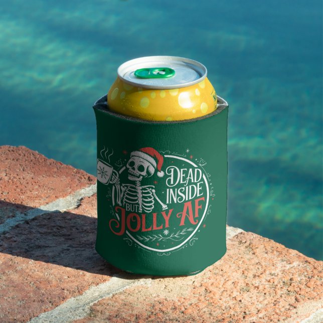 Dead Inside But Jolly Af Skull Santa Claus Xmas Can Cooler (In Situ Pool)