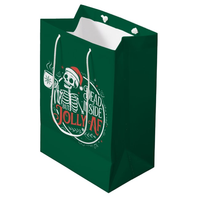 Dead Inside But Jolly Af Skull Santa Claus Xmas Medium Gift Bag (Front Angled)