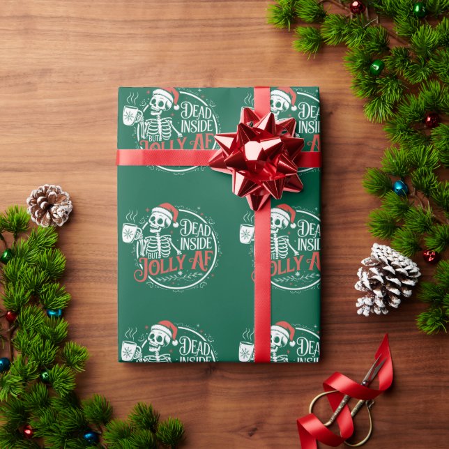 Dead Inside But Jolly Af Skull Santa Claus Xmas Wrapping Paper (Holiday Gift)
