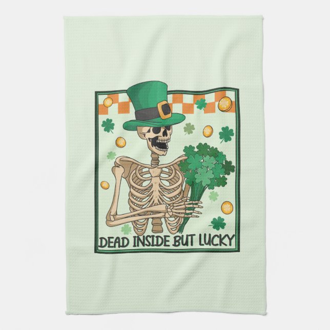 Dead Inside But Lucky St Patricks Kitchen Towel (Vertical)