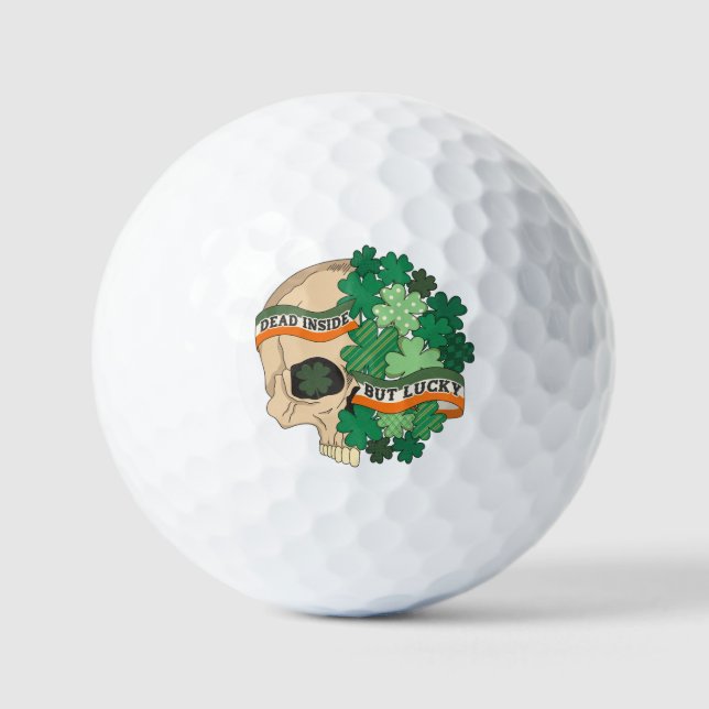 Dead Inside But Lucky - Sugar Skull and Clover Golf Balls (Front)