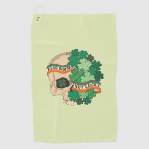 Dead Inside But Lucky - Sugar Skull and Clover Golf Towel