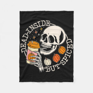 Dead Inside But Spiced Pumpkin Skull Drinking Fall Fleece Blanket