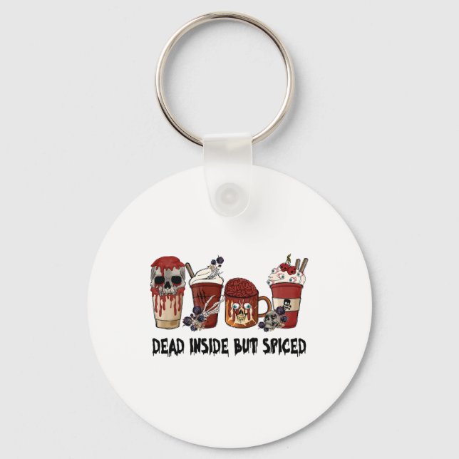 Dead Inside But Spiced Thankful Thanksgiving Fall  Keychain (Front)