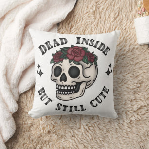Dead Inside But Still Cute Skull Floral Goth Throw Pillow