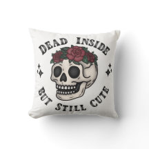Dead Inside But Still Cute Skull Floral Goth Throw