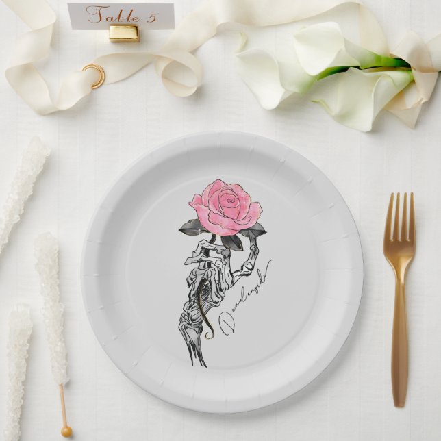Dead Inside – Goth Skeleton Hand Paper Plate (Wedding)