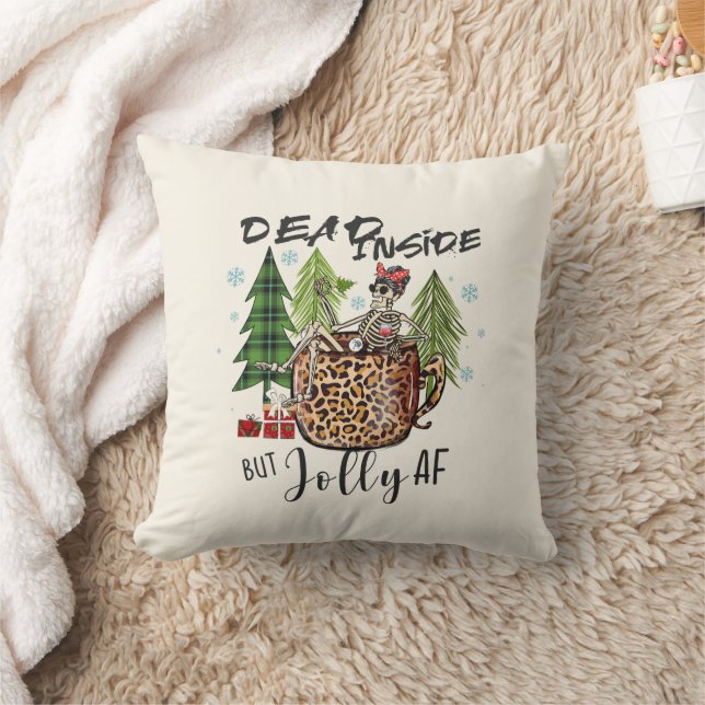 Dead Inside Jolly AF Funny Christmas Throw Pillow (Blanket)
