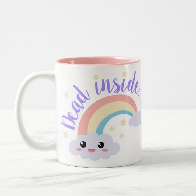 Dead Inside Rainbow Kawaii Two-Tone Coffee Mug (Left)